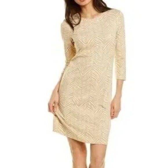 J. McLaughlin Jersey Sophia Sheath Dress in Herringbone Zebra Tan Medium - Picture 1 of 10